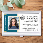Classic Style Notary Public ID Teal Gold Business Business Card Holder<br><div class="desc">Create a professional look with this classic Notary Public Business Card Case. This stylish template is personalised with your ID photo, name, details, and accreditation logo. Perfect for a Notary Public, Loan Signing Agent, Certified Notary Trust Delivery Agent, CNTDA, Mobile Notary, Apostille or other legal profession. Printed colours: dark teal,...</div>