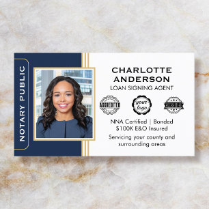 Classic Style Notary Signing Agent ID Blue Gold Business Card