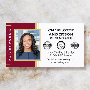 Classic Style Notary Signing Agent ID Burgundy Business Card