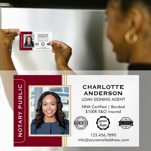 Classic Style Notary Signing Agent ID Burgundy Magnetic Business Card (Creator Uploaded)