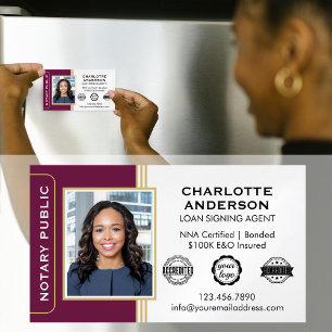 Classic Style Notary Signing Agent ID Plum Gold Magnetic Business Card