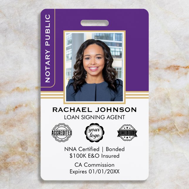 Classic Style Notary Signing Agent ID Purple Gold Badge (Creator Uploaded)