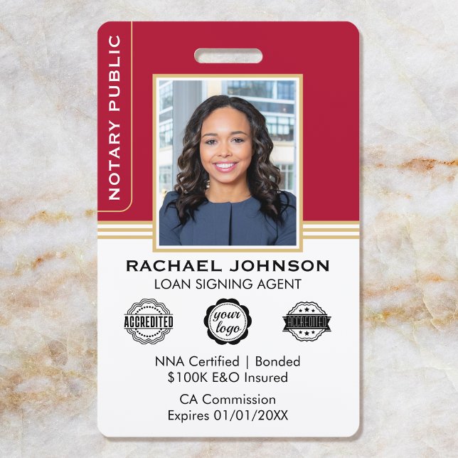 Classic Style Notary Signing Agent ID Red Gold Badge (Creator Uploaded)