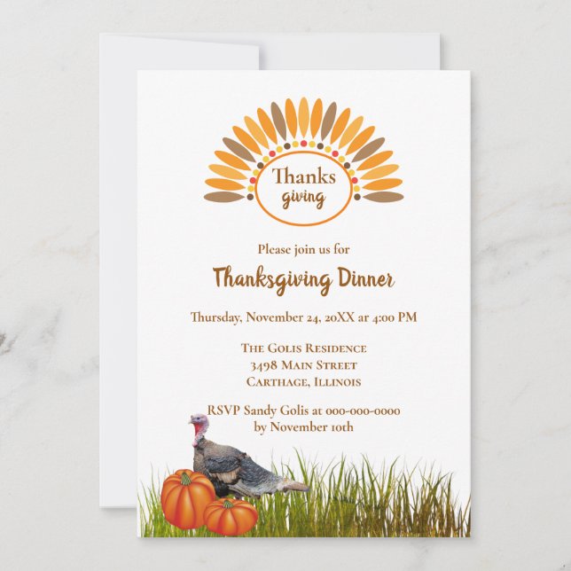 Classic Style Thanksgiving Dinner Invitation (Front)