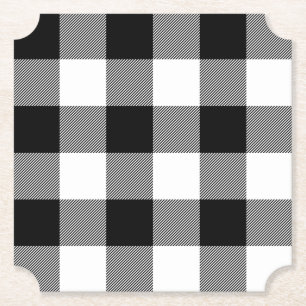Classic Style White and Black Buffalo Plaid Paper Coaster