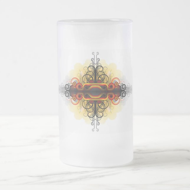 Classic Styles Scrollwork  Frosted Glass Beer Mug (Center)