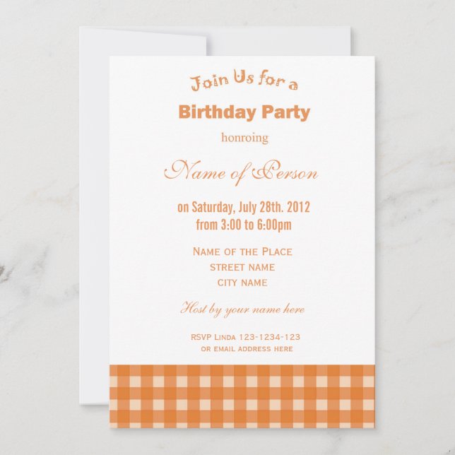 Classic, stylish and elegant yellow plaid birthday invitation (Front)