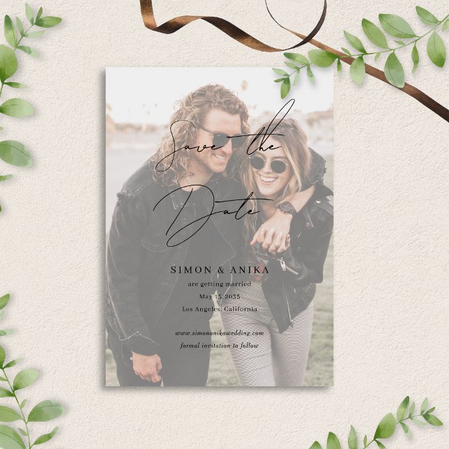 Classic Stylish Handwriting Script Photo Wedding Save The Date (Creator Uploaded)