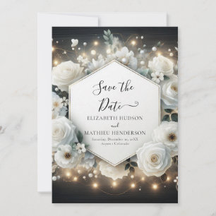 Classic Stylish White Roses Wedding Save The Date