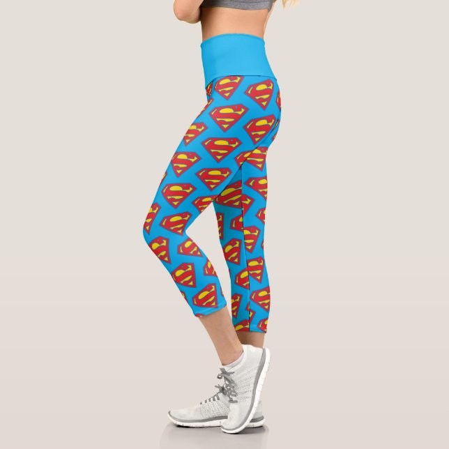 Classic Supergirl Logo with Blue Outline Capri Leggings (Left)