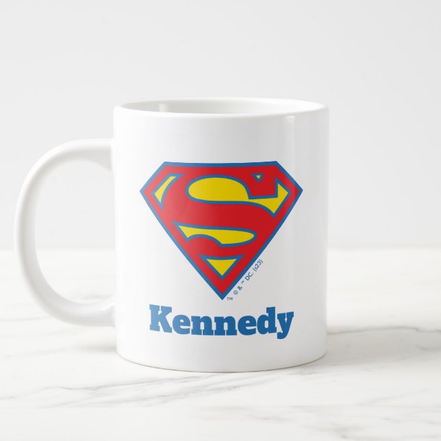 Classic Supergirl Logo with Blue Outline Large Coffee Mug (Left)