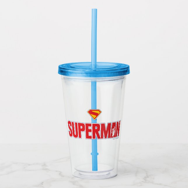 Classic Superman Bold Logo Acrylic Tumbler (Front)