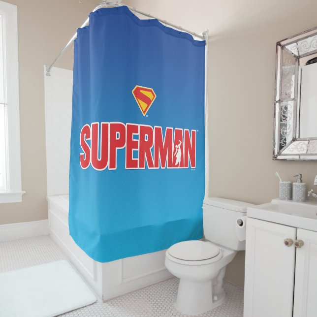 Classic Superman Bold Logo Shower Curtain (In Situ)
