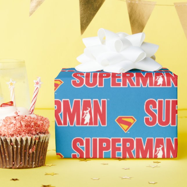 Classic Superman Bold Logo Wrapping Paper (Birthday Party)