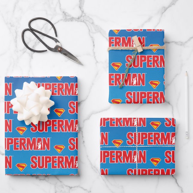 Classic Superman Bold Logo Wrapping Paper Sheet (Front)