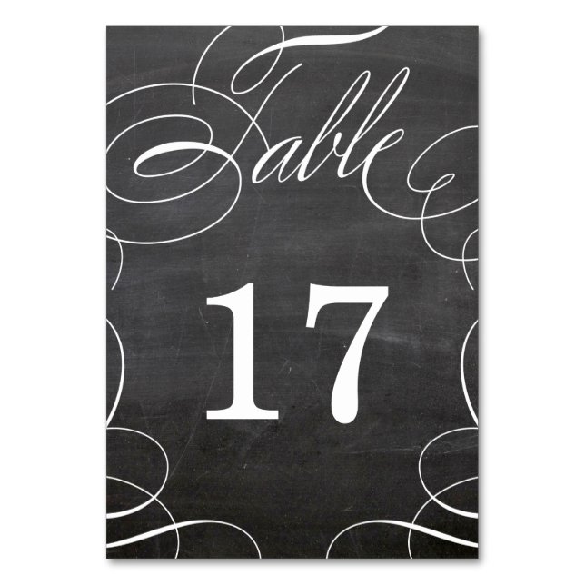 Classic Swash Chalkboard Wedding Table Number Card (Front)