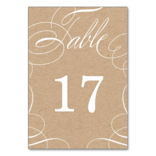 Classic Swash Faux Kraft Wedding Table Number Card