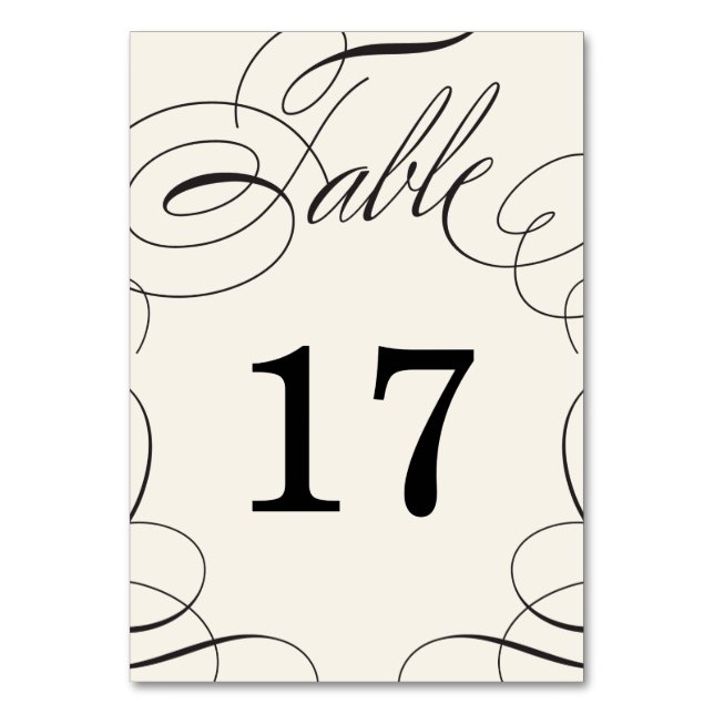 Classic Swash Wedding Table Number Card (Front)