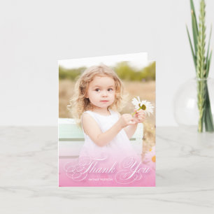 Classic Swirly Script Pink With Photo Thank You Card