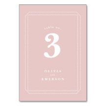 Classic table number, wedding reception, pink