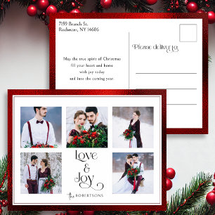 Classic Tailored Love & Joy Typography 5-Photo Holiday Postcard
