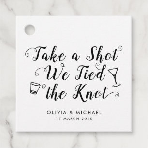 Classic Take A Shot Tied the Knot Wedding Drink Favour Tags