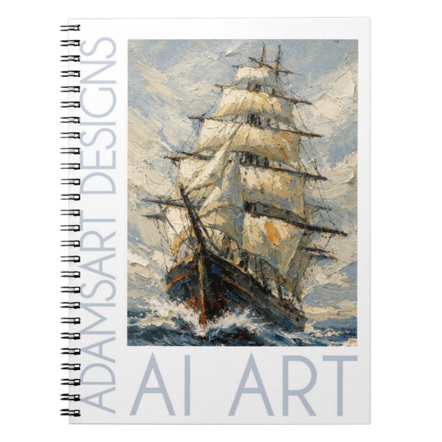 Classic Tall Ship at Sea – Impasto Nautical Art Notebook (Front)