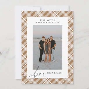 Classic Tan Tartan Plaid Love Christmas Photo Holiday Card