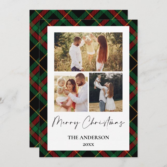 Classic Tartan Christmas Card | Photo Collage (Front/Back)