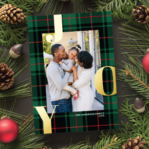 Classic Tartan JOY Holiday Photo Card FOIL