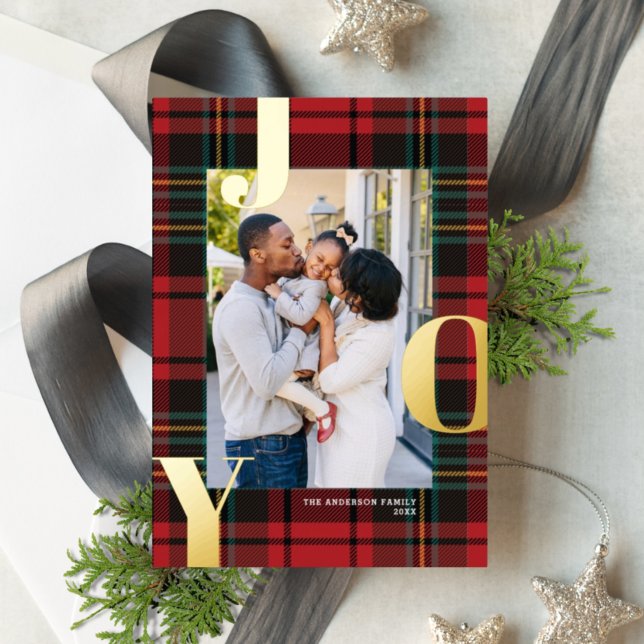 Classic Tartan JOY Holiday Photo Card FOIL  (Creator Uploaded)