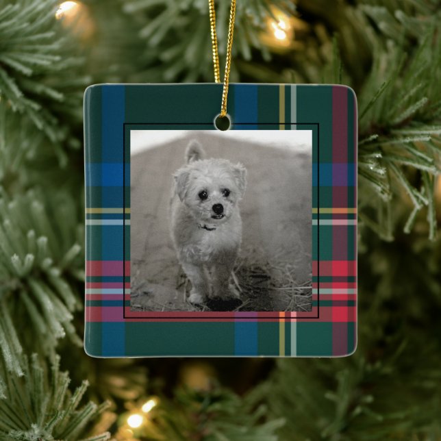 Classic Tartan Plaid Christmas Photo  Ceramic Orna Ceramic Ornament (Tree)