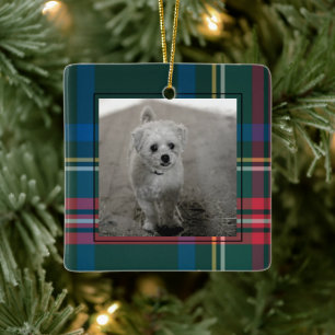 Classic Tartan Plaid Christmas Photo  Ceramic Orna Ornament