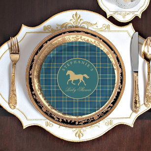 Classic Tartan Plaid Horse Equestrian Baby Shower Paper Plate