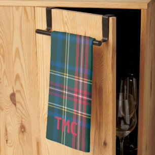 Classic Tartan Plaid INITIALS Preppy Holiday Tea Towel