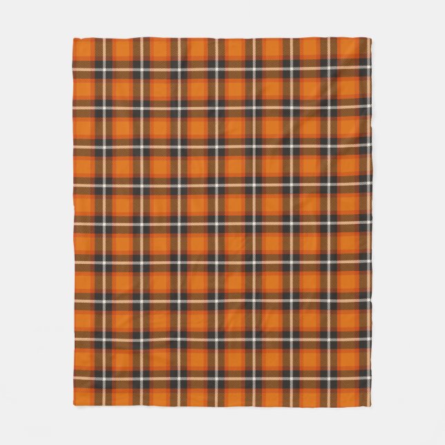 Classic Tartan Plaid Orange Black Fall Home Decor Fleece Blanket (Front)