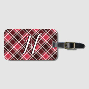 Classic Tartan Plaid Red Black Monogram Custom Luggage Tag