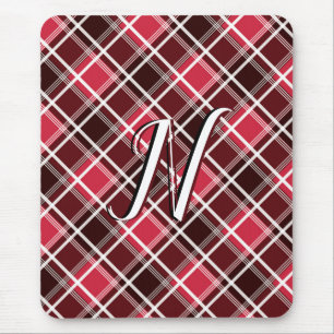 Classic Tartan Plaid Red Black Monogram Custom Mouse Mat