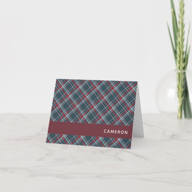 Classic Tartan Plaid Red Teal Green Personalized Note Card (Front)
