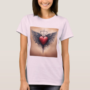 Classic Tattoo-Inspired Cupid Heart T-Shirt