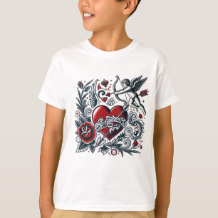 Classic Tattoo Love: Heart & Cupid T-Shirt Design