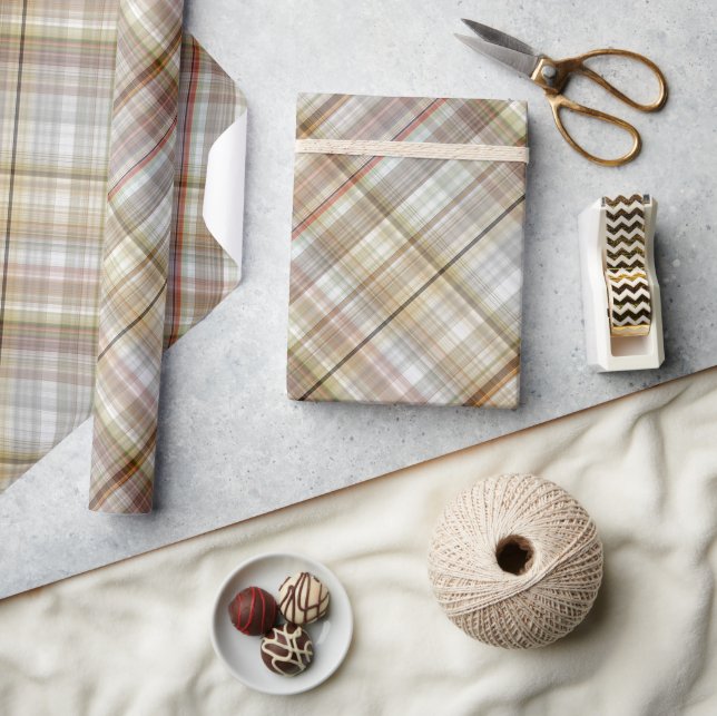 Classic Taupe Beige Brown Grey White Gingham Wrapping Paper (Crafts)