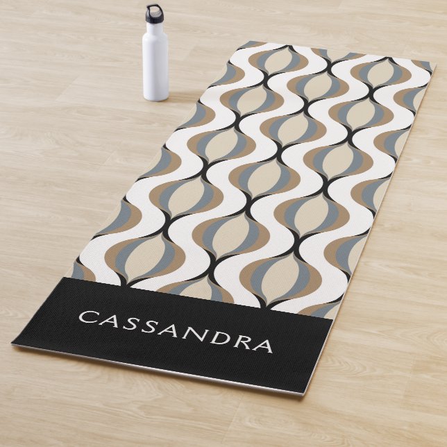 Classic Taupe Beige Tan Grey White Black Art Waves Yoga Mat (In Situ)