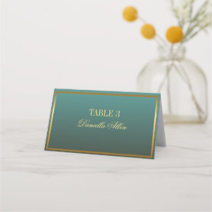 Classic Teal and Gold Elegant Wedding Place Card
