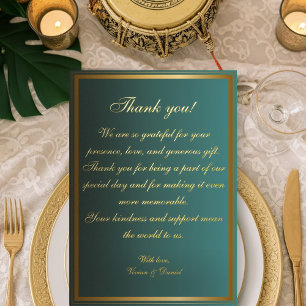 Classic Teal and Gold Wedding Thank You Card