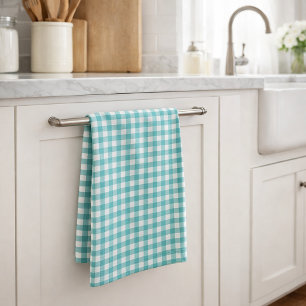 Classic Teal and White Gingham Pattern Farmhouse Tea Towel