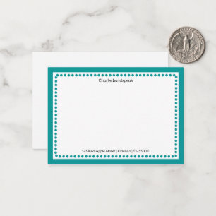 Classic Teal Blue Border & Dots Monogrammed Card