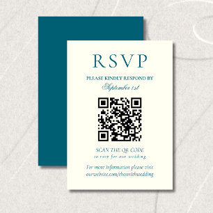 Classic Teal Blue Minimalist Wedding QR Code RSVP Card