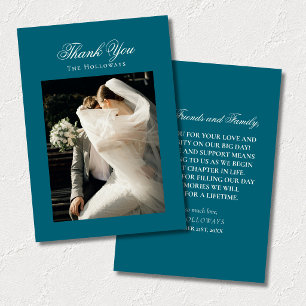 Classic Teal Blue Wedding Photo Thank You Card