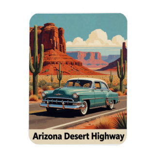 🏜️ Classic Teal Car Arizona Travel Road Magnet